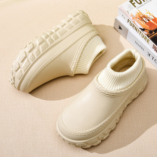 Women's fleece-lined Shoes Thick-soled Height-increasing Warm-keeping Shit-feeling Cotton Shoes for Outer Wear Thickened High-heeled Non-slip Sludge-resistant Waterproof Table Cotton Shoes