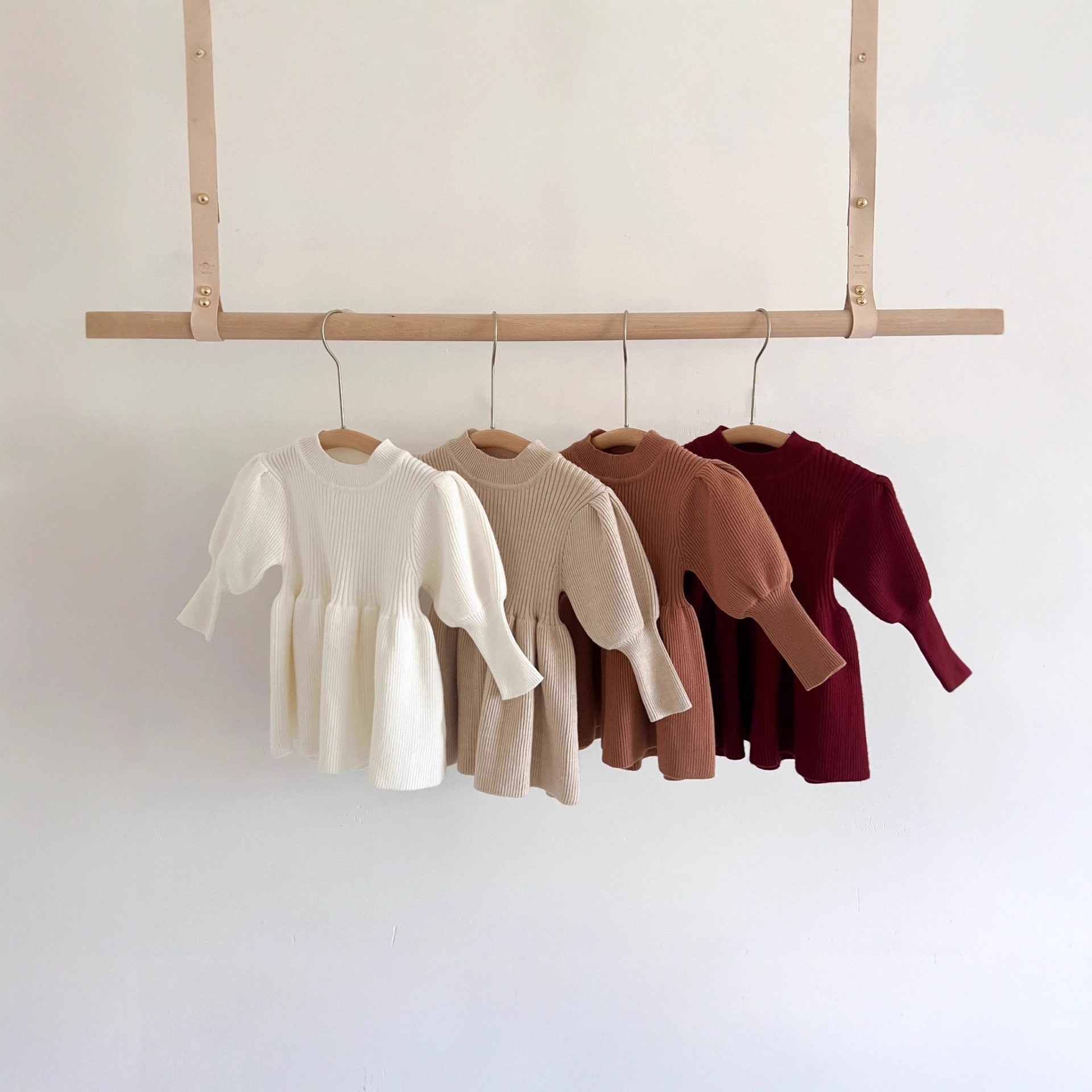 Korean style baby autumn/winter dress for girls, solid color knitted sweater dress, spring/autumn baby lantern sleeve princess dress.