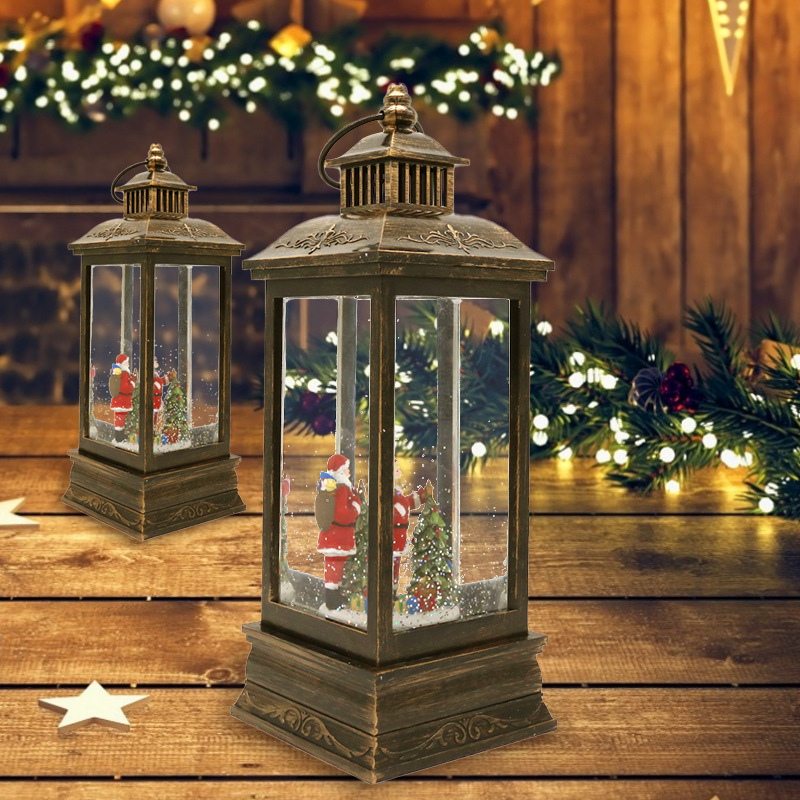 跨境圣诞风灯 圣诞老人内景树脂工艺品USB&电池双供电发光水球