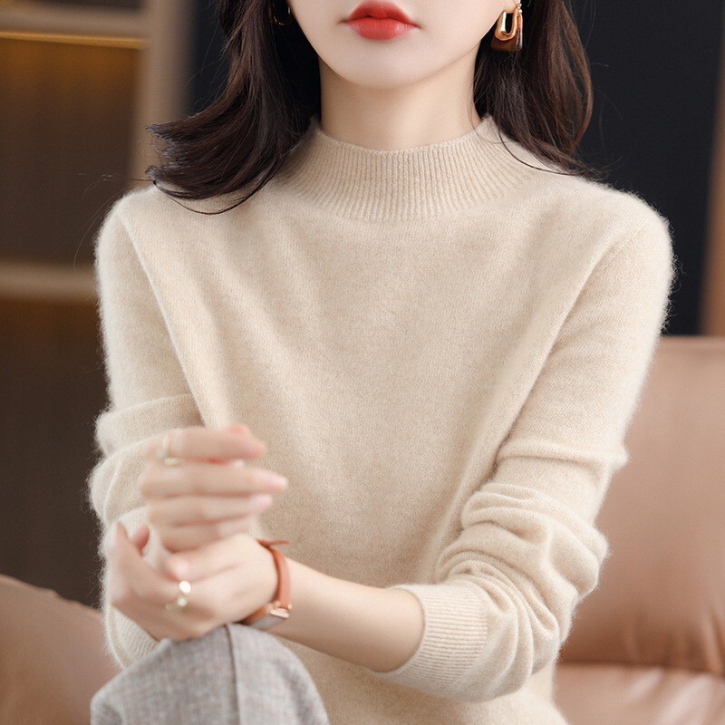 First-line garment seamless 100 woolen sweater women's half turtleneck pullover fashionable slimming cashmere knitted bottoming shirt