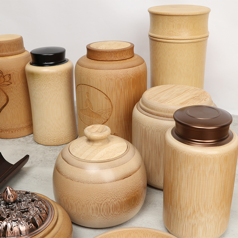 Té de bambú pote portátil sellado tubo de té caja de embalaje de té puesto escénico Punto de bambú artesanías fábrica al por mayor