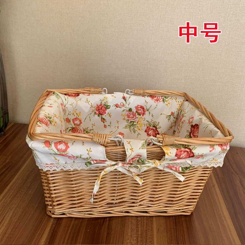 Корзина из ротанга для хранения цветов, корзина для покупок, корзина из ротанга, объёмная корзина зеленая для пикника