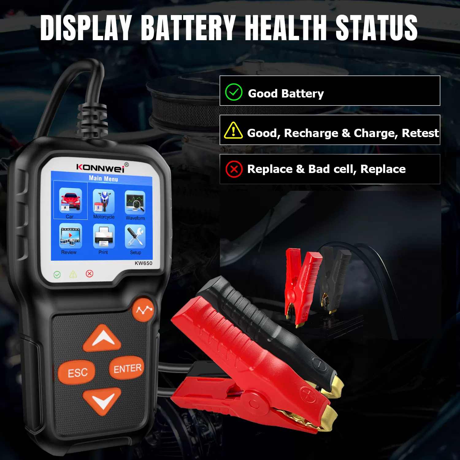 多国语言KW650汽车电池检测仪汽车电阻仪电源测试电频检测仪