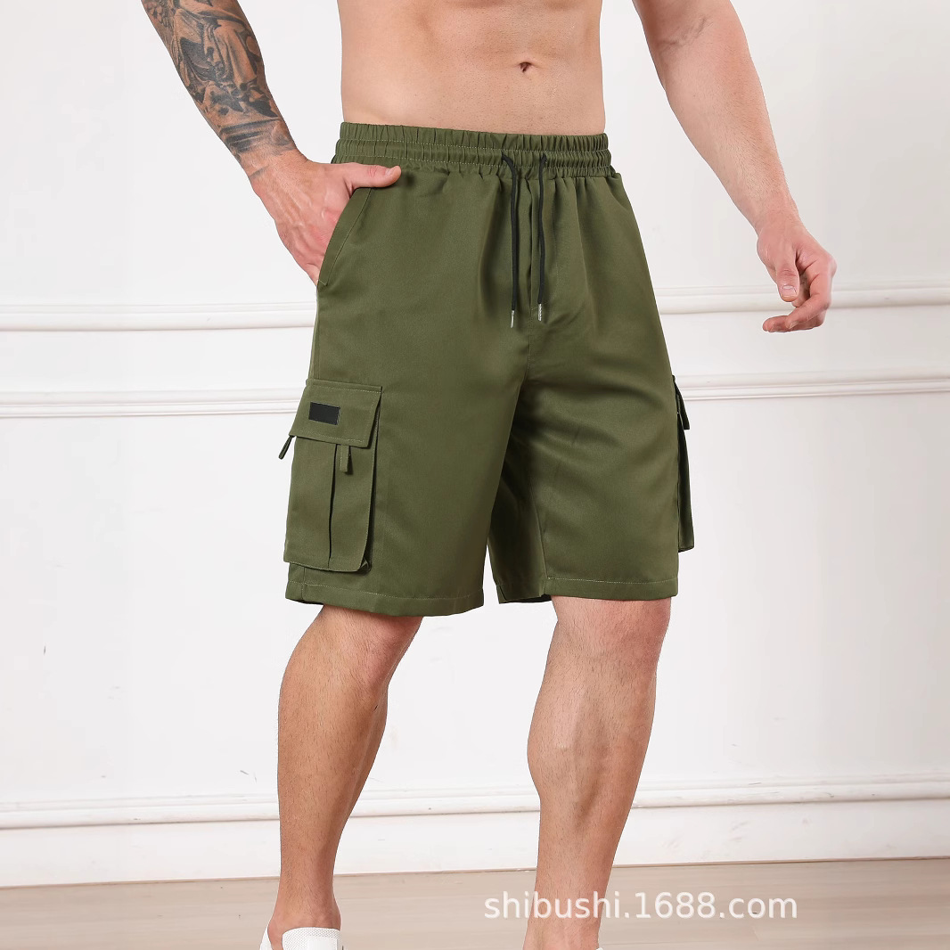 Men's Loose Drawstring Waist Flap Pocket Shorts Cargo Pants Multi-Pocket Jogging Casual Pants Pocket Casual Cargo