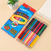 跨境现货双色笔双色彩铅12支24色双头芯彩色铅笔油性彩铅儿童铅笔