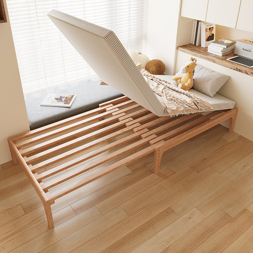 IYR7 Extendable Single Bed for Children 1.2m Folding and Pull-out Bed Frame Modern Simple Design Small Flat Bed Frame without Headboard