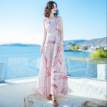 波西米亞夏季新品女裝收腰顯瘦連衣裙長裙紅色印花沙灘裙海邊度假