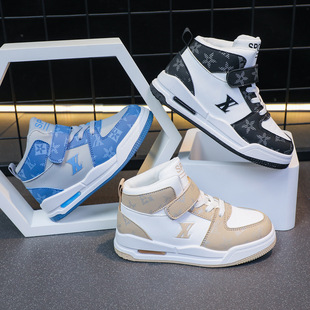 Children's sneaker Boys Casual Shoes Children's Leather Waterproof Board Shoes 2024 Spring and Autumn High-top Girls' Shoes Single Shoes