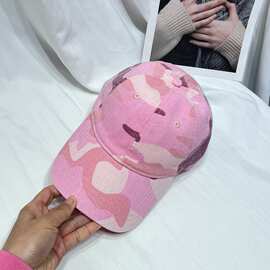 韩版水洗牛仔迷彩粉色棒球帽子女春夏显脸小休闲百搭鸭舌帽遮阳帽