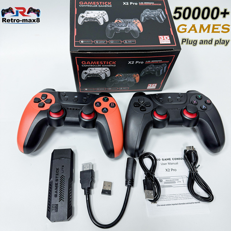 4K Hd X2Pro Retro Game Console Dual Wireless Controller Tv Game Stick Factory Direct Sale