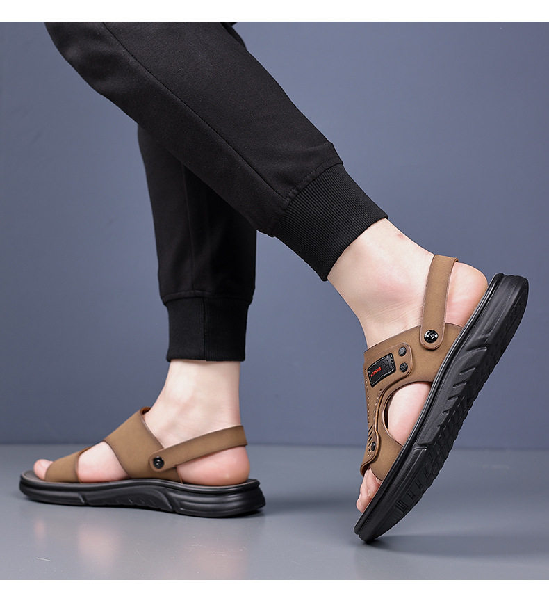 Dép sandal nam da bò thật hở ngón thoáng khí đi ngoài trời mùa hè — 56137 màu nâu nhạt, Màu xám 56137 chi tiết 15
