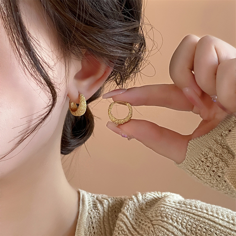 Casual Frosted Plain Hoop Earrings 2025 New Accessible Luxury Niche Design Earrings Exquisite and Unique Elegant Earrings for Women