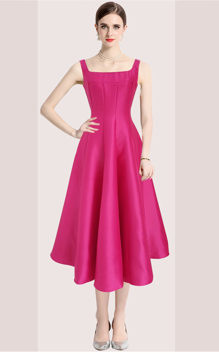 Đầm maxi nữ dây mảnh thắt eo phong cách Pháp thanh lịch — Champagne màu, màu thiên thanh, màu đen, màu hồng chi tiết 12