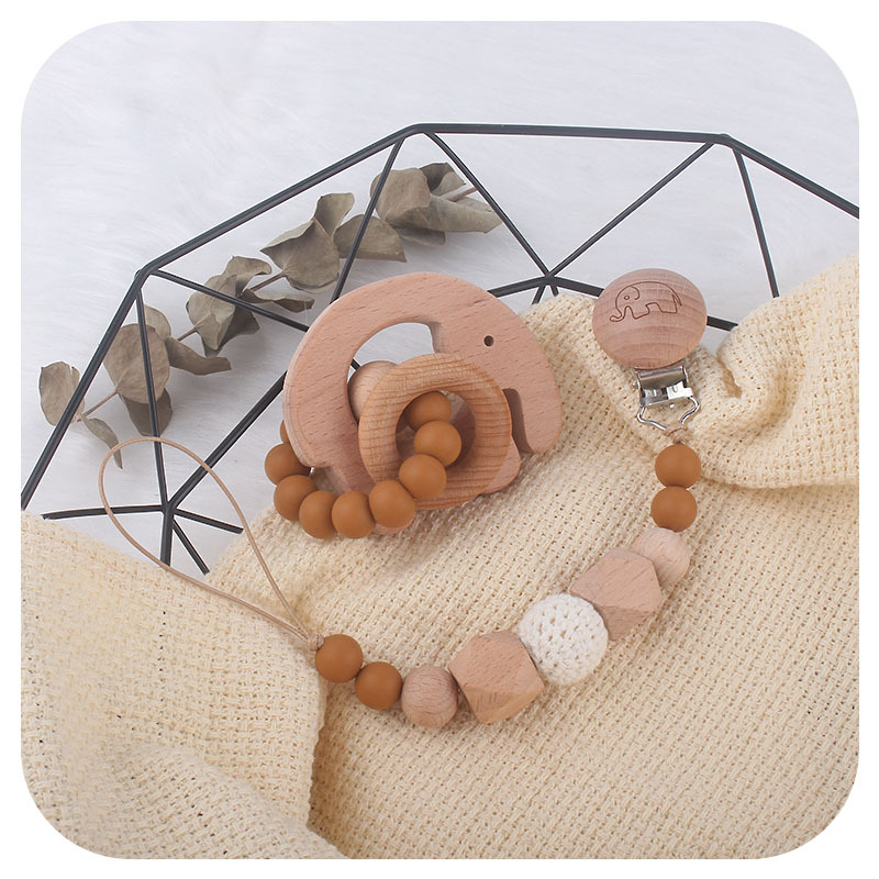 Amazon nuevo bebé suministros haya elefante chupete clip pezón cadena teether traje bebé teether stick teether