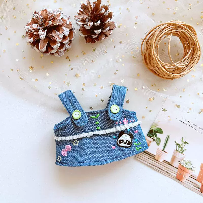 Cotton doll, denim slip dress, 20cm, children's clothing, panda