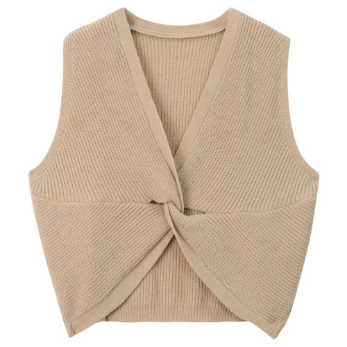 Gentle Wind V-Neck Design, Sense of Style, Minority Knit Vest, Backless, Striped, Versatile Women's Autumn Fashion Trend