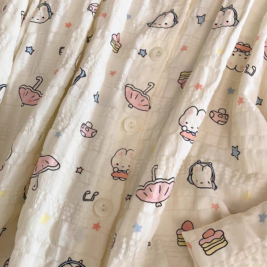 Pijamas al por mayor transfronterizos mujeres primavera y otoño pantalones de mangas largas nubes de algodón cardigan encantador conjunto de ropa de dibujos animados