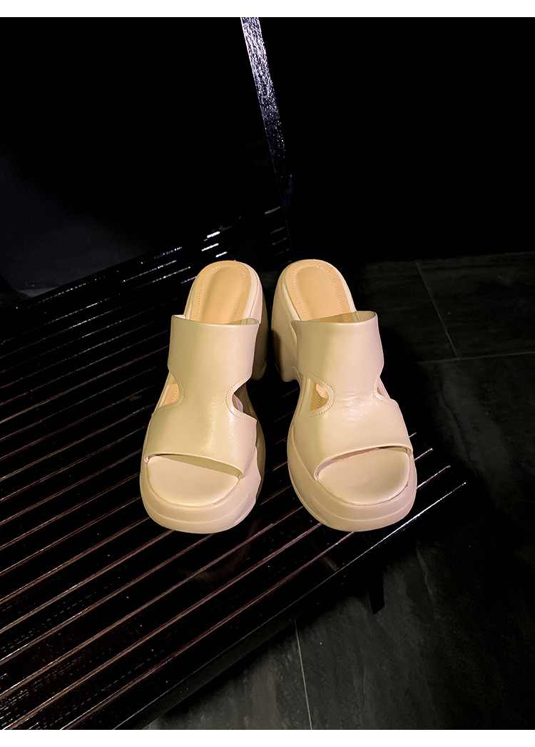Dép sandal nữ quai chữ V đế bánh mì cao 10 cm da bò thật — màu trắng ngà, màu mơ chi tiết 18