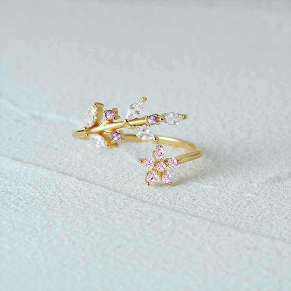 Daily, Date Occasion 925 Sterling Silver Zircon Leaves Rings