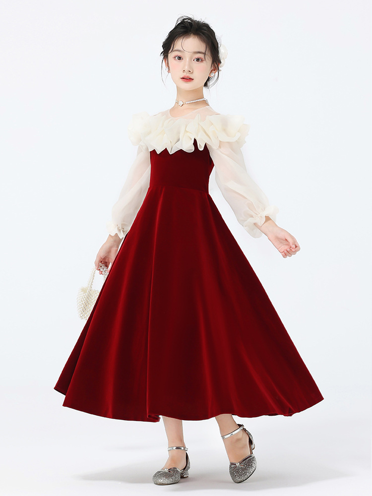 Vestido de alta gama para niñas, vestido de princesa rojo, anfitrión de niños, niña de las flores, traje de interpretación de piano, vestido de niña