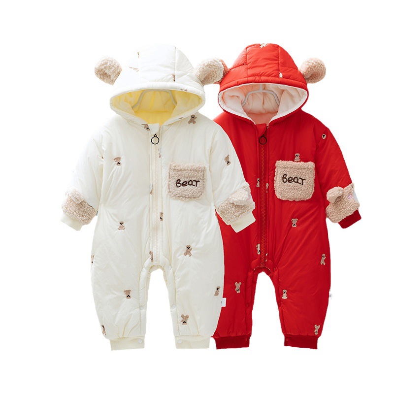 Ropa de bebé de una pieza de algodón acolchado para niños y niñas con forro polar engrosado Otoño e Invierno mameluco de una pieza recién nacido mameluco de invierno