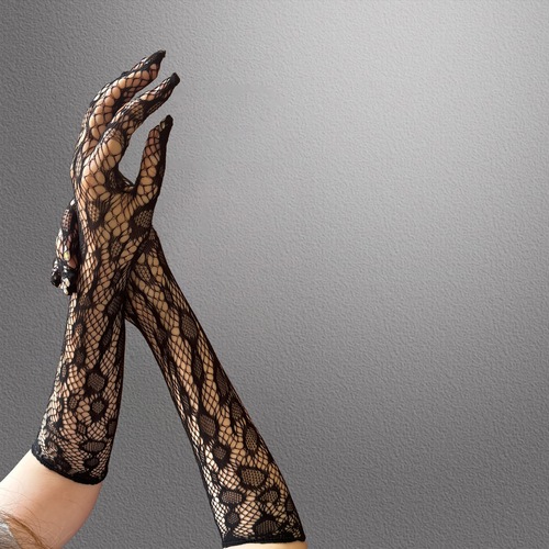 Sexy leopard print black fishnet gloves with hot, sheer, alluring half-arm lace fingerless gloves for European and American styles