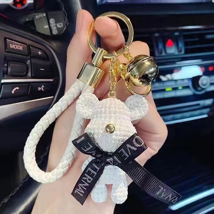 潮牌毛线熊钥匙扣立体公仔背包挂件女卡通小熊汽车钥匙链挂饰礼物|undefined