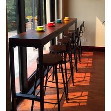 咖啡厅长餐桌椅凳子休闲奶茶店铁艺实木酒吧台高脚靠背桌椅凳青贸