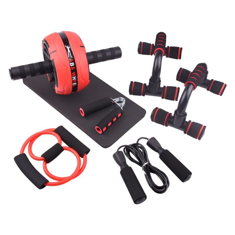 Einzelrad-Fitness-Bauchrad-Kombinationsset Fitness 7-teiliger Bauchmuskel-Radgreifer umfassendes Trainingsgerät Multifunktional