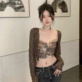 新中式辣妹长袖蕾丝外套女夏披肩薄款小个子短款防晒开衫上衣外搭
