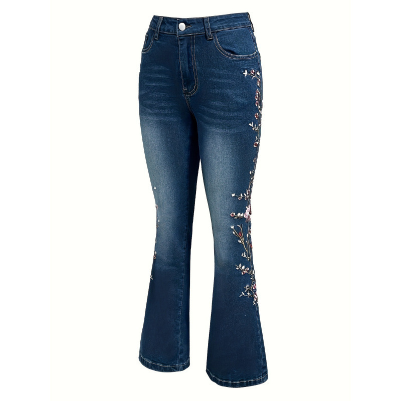 ⑦A2642026 Cross-Border New European and American Style Flower Embroidered Flared Jeans Retro Style Flared Denim