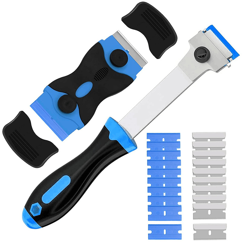 22件套玻璃刮刀和长柄刮刀，用于玻璃窗贴纸贴纸的剃刀刮刀工具套