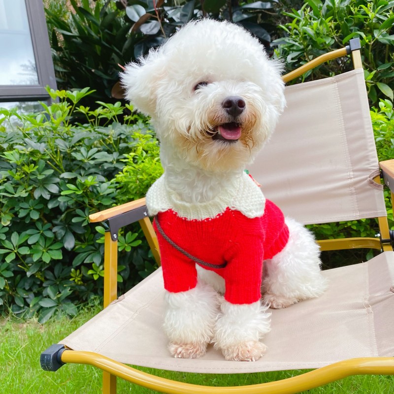 Lindo tejido PET suéter Navidad crossbody bolsa cachorro gatito oso azul blanco otoño y el invierno cálido peluche bomei ropa