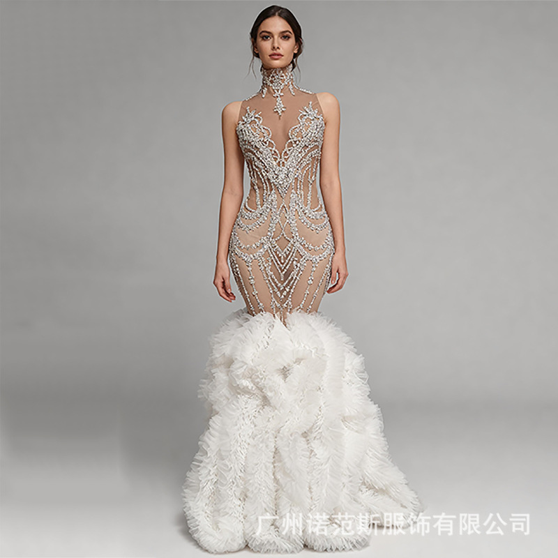 Elegant Silver Rhinestone Tulle Mermaid Long Dress for Weddings, Engagements, Banquets, and Important Occasions Elegant Silver Rhinestone Tulle Mermaid Long Dress for Weddings, Engagements, Banquets, and Important Occasions