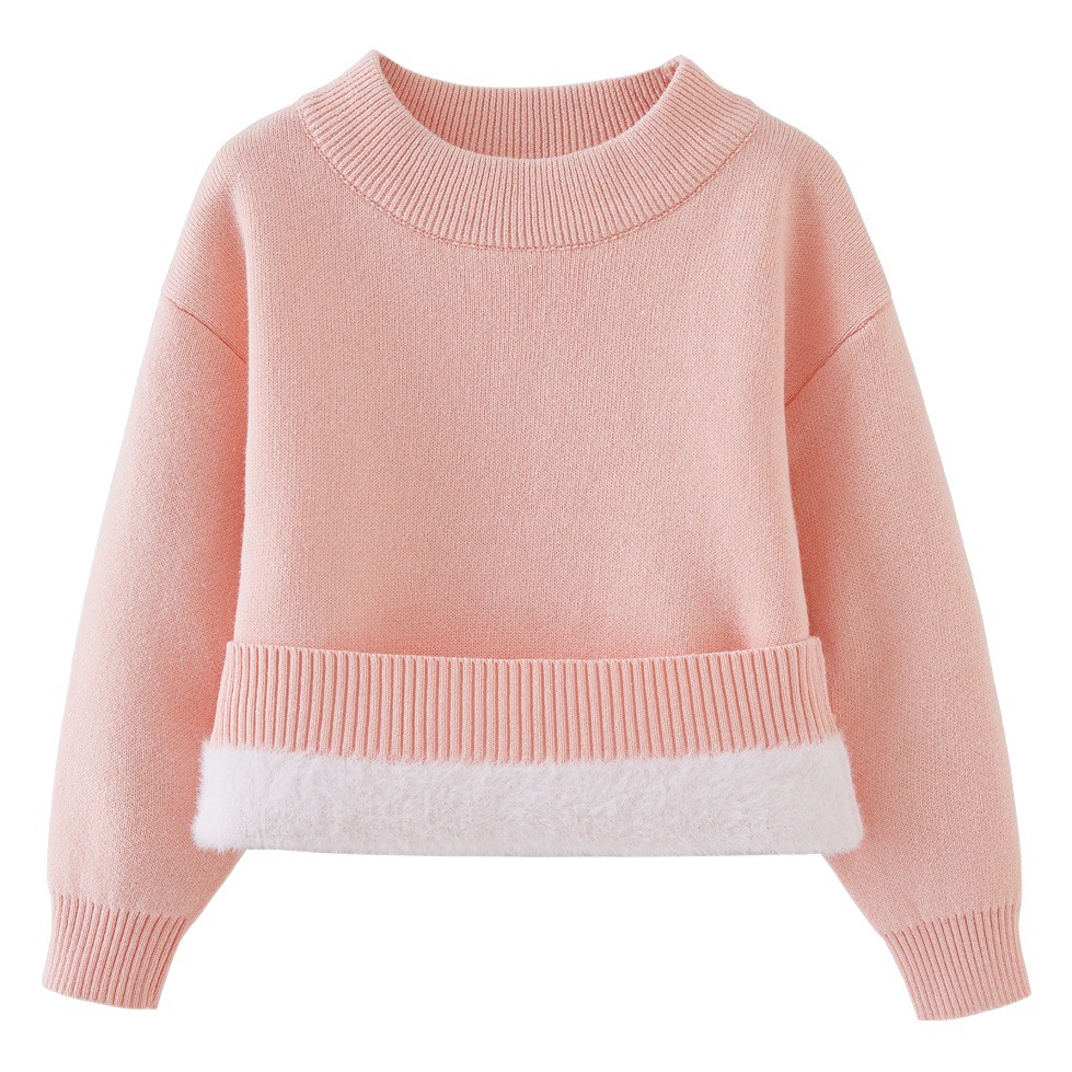 Ropa de invierno suéter forrado de lana de una sola pieza de terciopelo engrosado cuello redondo cálido bebé de los niños de punto camisa de fondo superior al por mayor