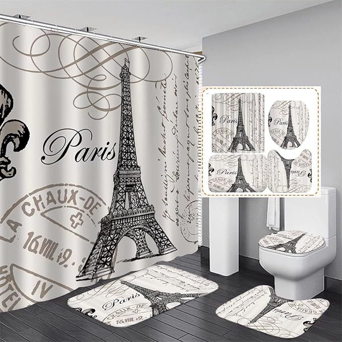 Juego de Cortina de Baño Estampada de Poliéster Resistente a la Humedad, Impreso para Baño image 11