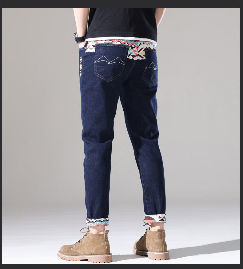 brand embroidered denim jeans for men in summer, thin Korean version, trendy casual, slim fit, small foot_voghion.com
