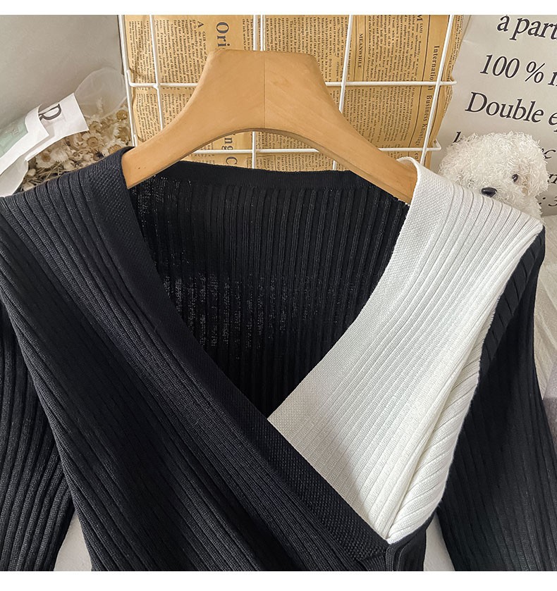 Aria Basics Women's Slim Fit V-neck Knit Pullover European Style_voghion.com