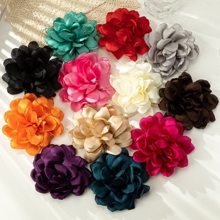 Cross-border Korean-style Satin Chiffon Large Burned Edge Flower Headwear Corsage Daily Holiday Party Party Wear