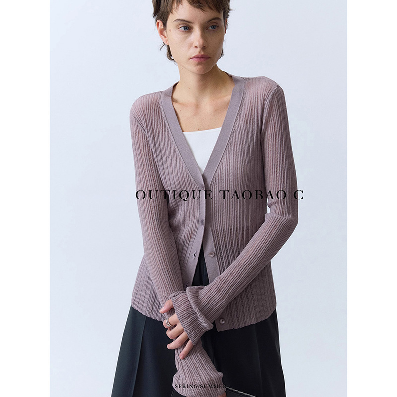 High-Quality Same Style Source Factory Slimming Hollow Mulberry Silk Slightly See-Through Lightweight Outer Knit Cardigan Sun Protection Top for Women