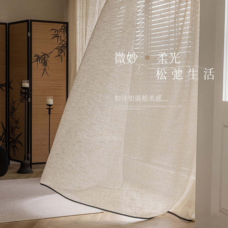 Cortinas francesas, hilo de lino transparente e impermeable 2025 nuevo estilo ventanal sala de estar balcón sombrilla de ventana cortina de gasa al por mayor