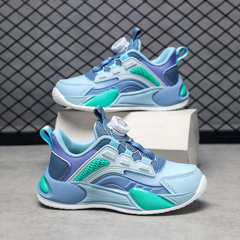 Zapatos para niños primavera y otoño nuevos zapatos deportivos transpirables de malla para niños zapatos para correr antideslizantes con hebilla giratoria para niñas