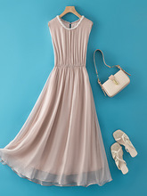 订珠真丝连衣裙女2023夏新款高端精致小众设计感无袖气质桑蚕丝裙