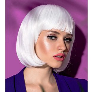 Cross-border European and American Women's Bobo Head Wig Headgear cosplay White Straight Bob Short Straight Hair Chemical Fiber Wig