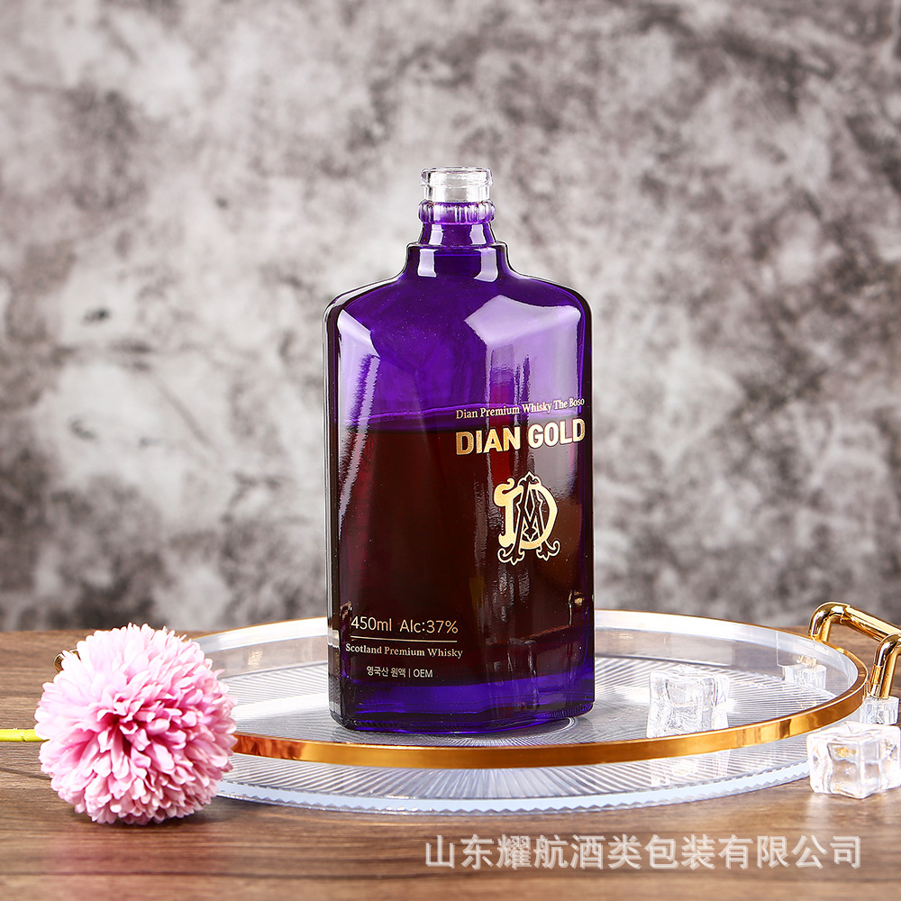 外贸500ml洋酒瓶 透明彩色磨砂威士忌伏特加白兰地玻璃空酒瓶带塞