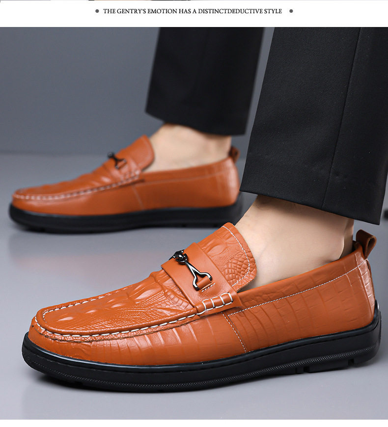 Giày lười nam da bò lớp đầu vân cá sấu, giày Loafer xỏ chân gót thấp 1–3 cm — GX2758 màu nâu, GX2758 màu trắng, GX2758 màu đen chi tiết 17