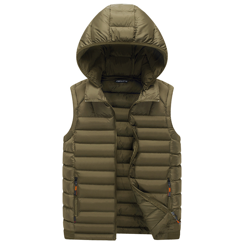 Venta caliente transfronteriza con capucha Chaleco de algodón acolchado Chaqueta de algodón acolchado de invierno de los hombres collar de pie chaleco sin mangas casual chaqueta caliente al por mayor