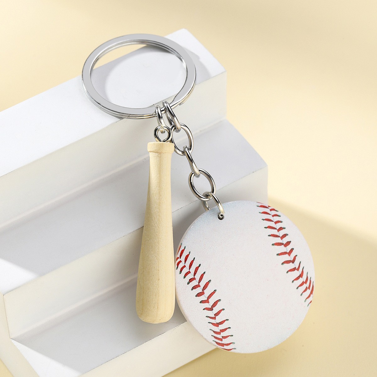 12g Weight Keychain Classification 1 Piece Quantity Daily Occasion Wood Material Baseball Pattern Unisex Gender Sports Style 1 Piece Sports Baseball Wood Unisex Keychain 2