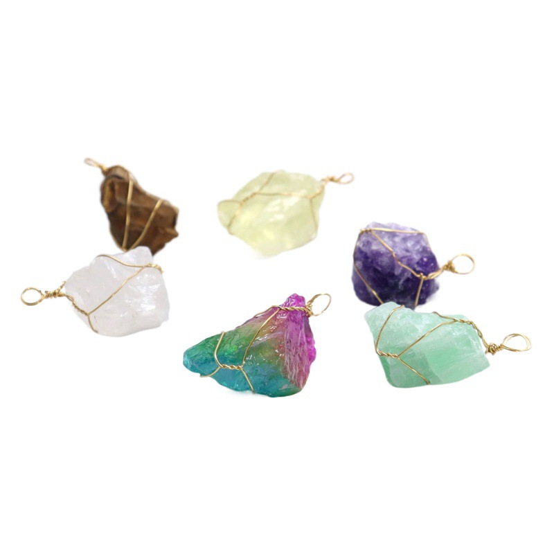 Cross-Border Hot Selling Natural Asymmetrical Amethyst Pendant Raw Stone Winding Necklace Amorphous DIY Jewelry Accessories