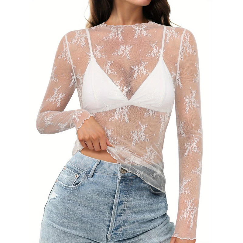 W 92018 Transparent Floral Lace Blouse Lace Transparent Top W 92018 Transparent Floral Lace Blouse Lace Transparent Top